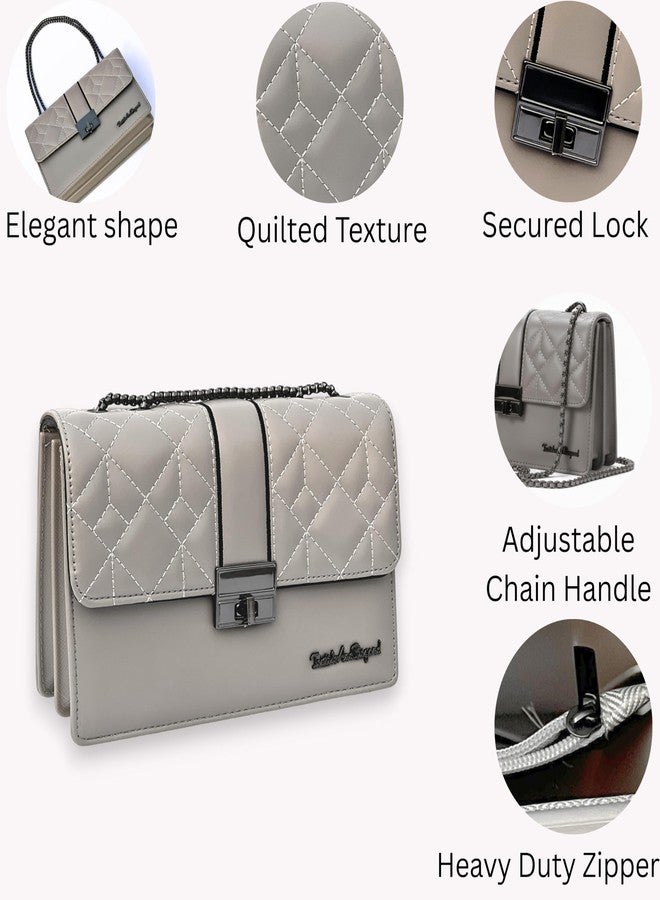 Textile and Beyond حقيبة يد فاخرة مبطنة متعددة الجيوب: حقيبة كتف أنيقة وحقيبة يد كبيرة مناسبة للعمل، والطالبات الجامعيات، والسفر. تصميم فاخر يُحمل على الكتف. (رمادي) - Image 3